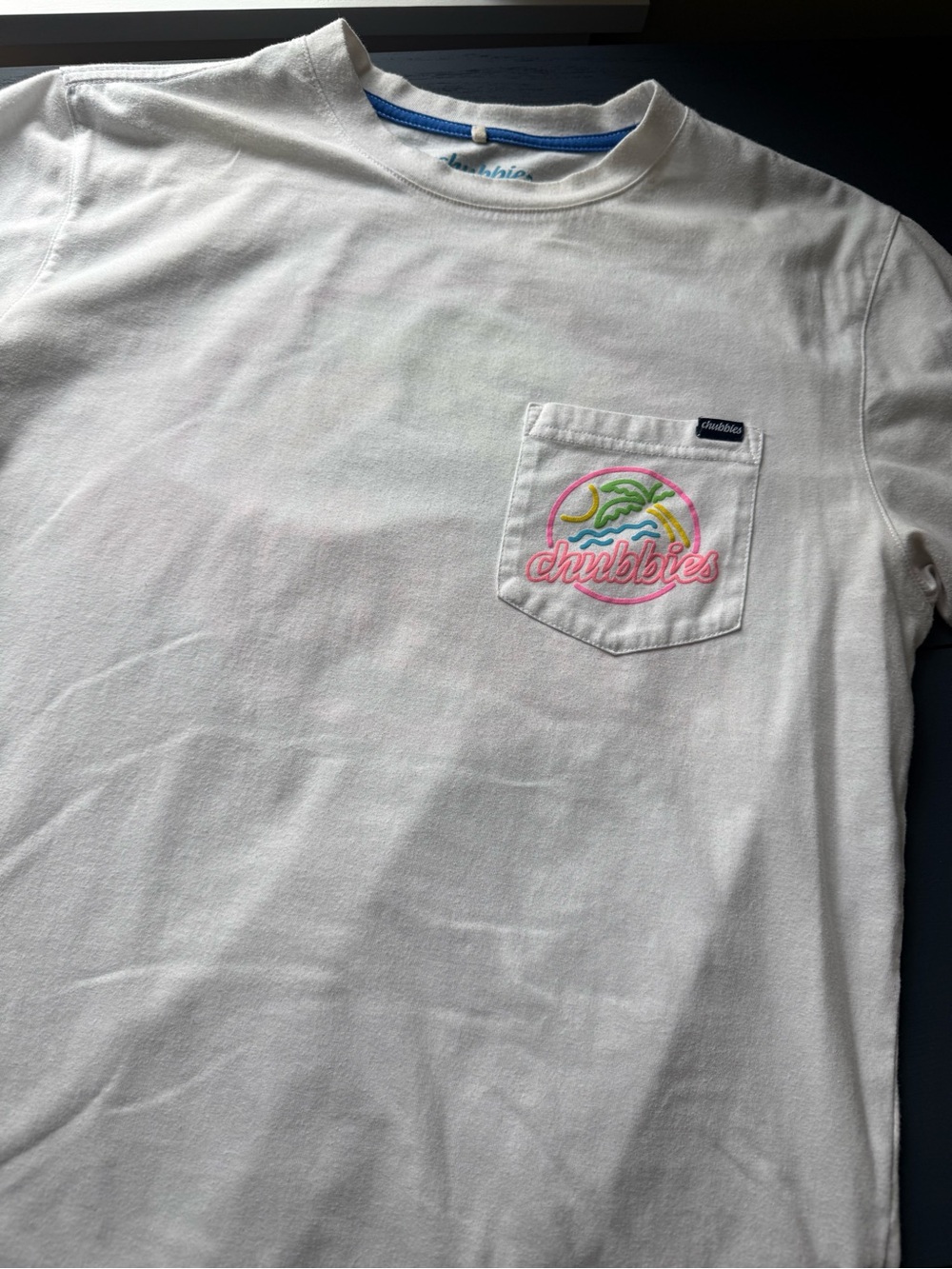 chubbies White Pocket Tee with Pastel Logo